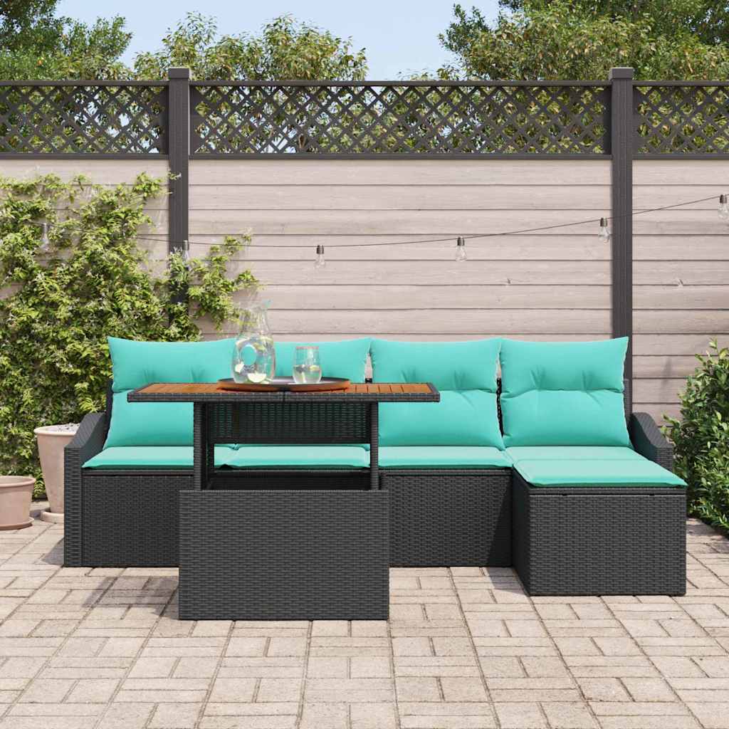 vidaXL Tuin Eetset met kussen 6 pcs Zwart en Blauwgroen