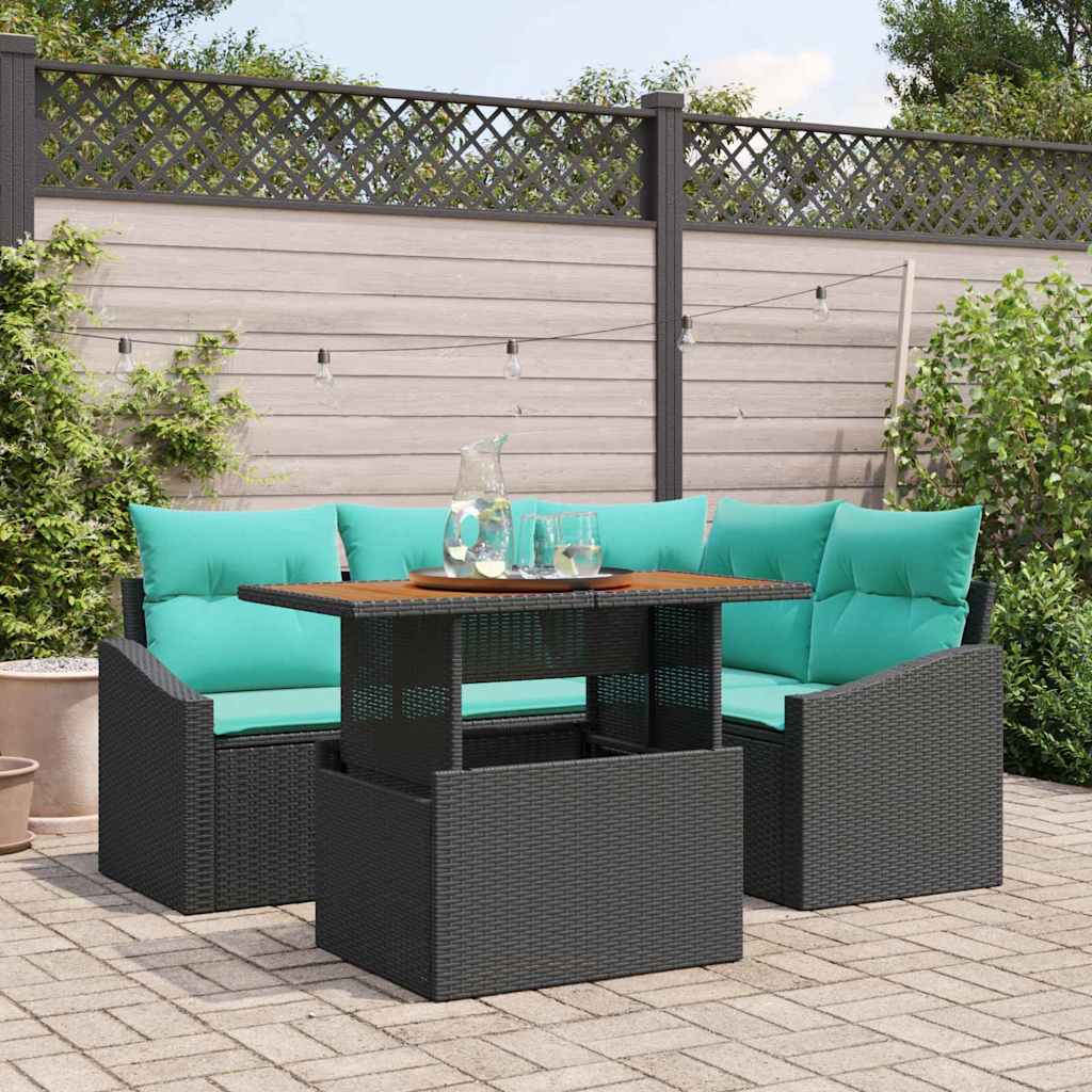 vidaXL Tuin Eetset met kussen 5 pcs Zwart en Blauwgroen