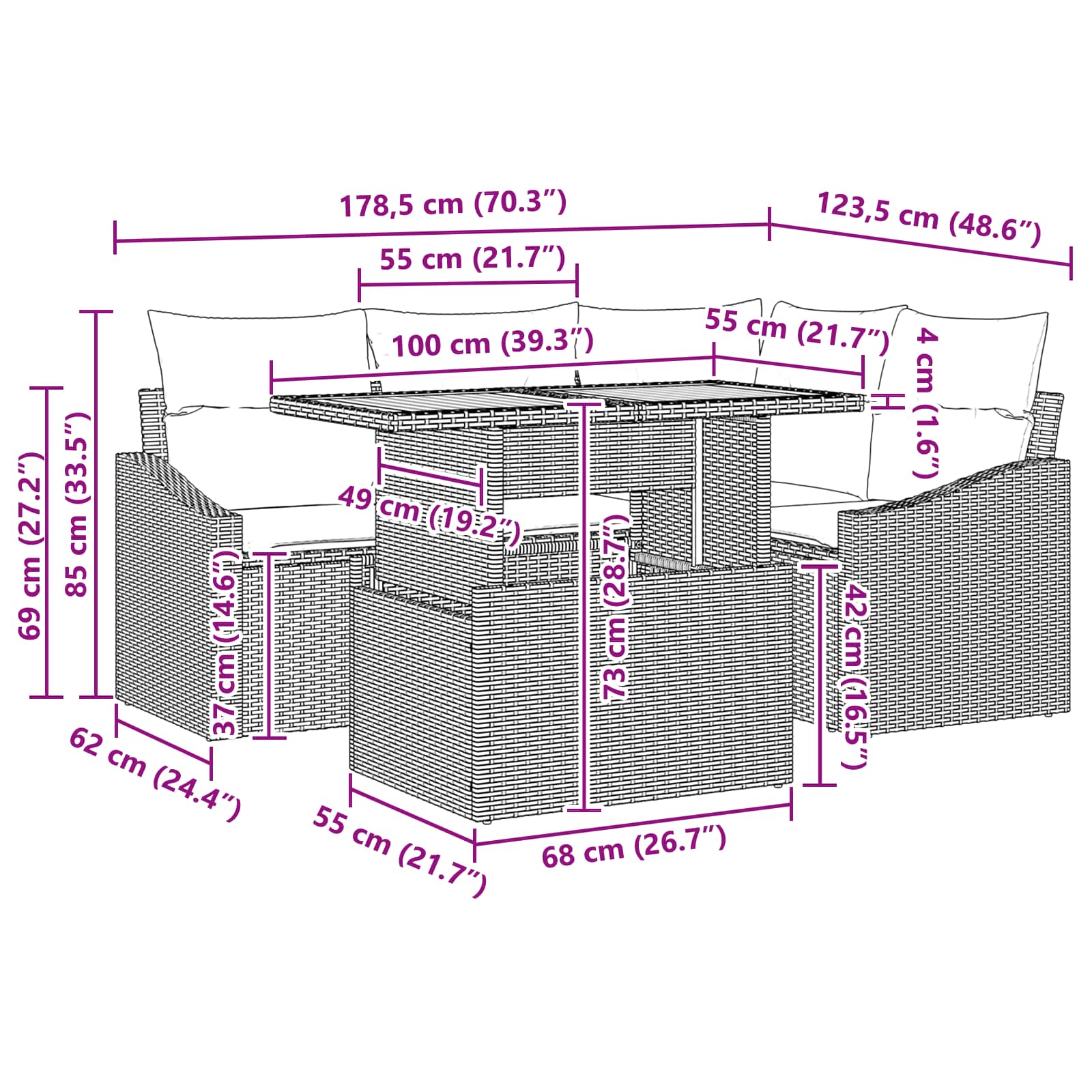 vidaXL Tuin Eetset met kussen 5 pcs Zwart en Blauwgroen