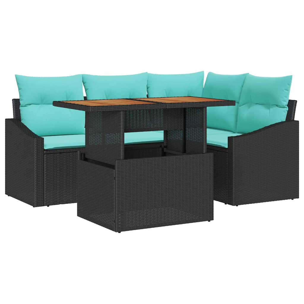 vidaXL Tuin Eetset met kussen 5 pcs Zwart en Blauwgroen