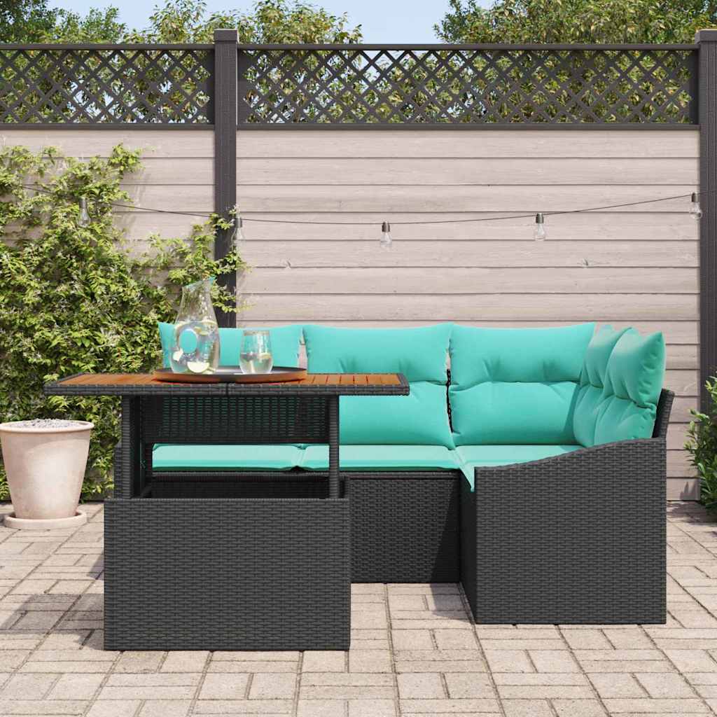 vidaXL Tuin Eetset met kussen 5 pcs Zwart en Blauwgroen