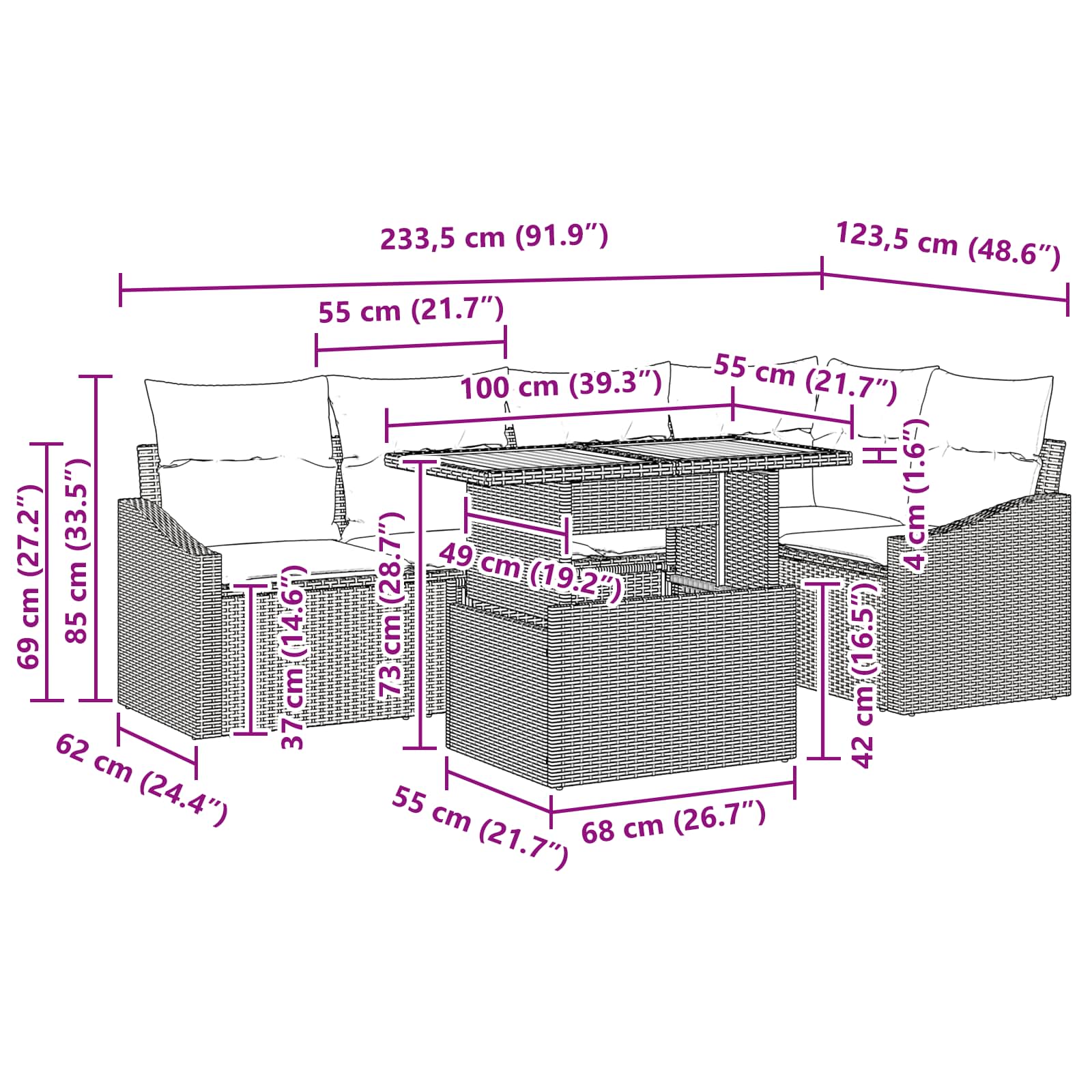 vidaXL Tuin Eetset met kussen 6 pcs Zwart en Blauwgroen
