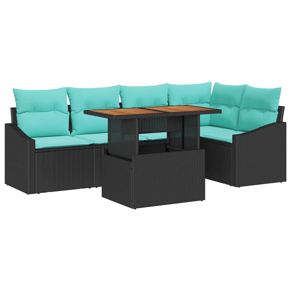 vidaXL Tuin Eetset met kussen 6 pcs Zwart en Blauwgroen