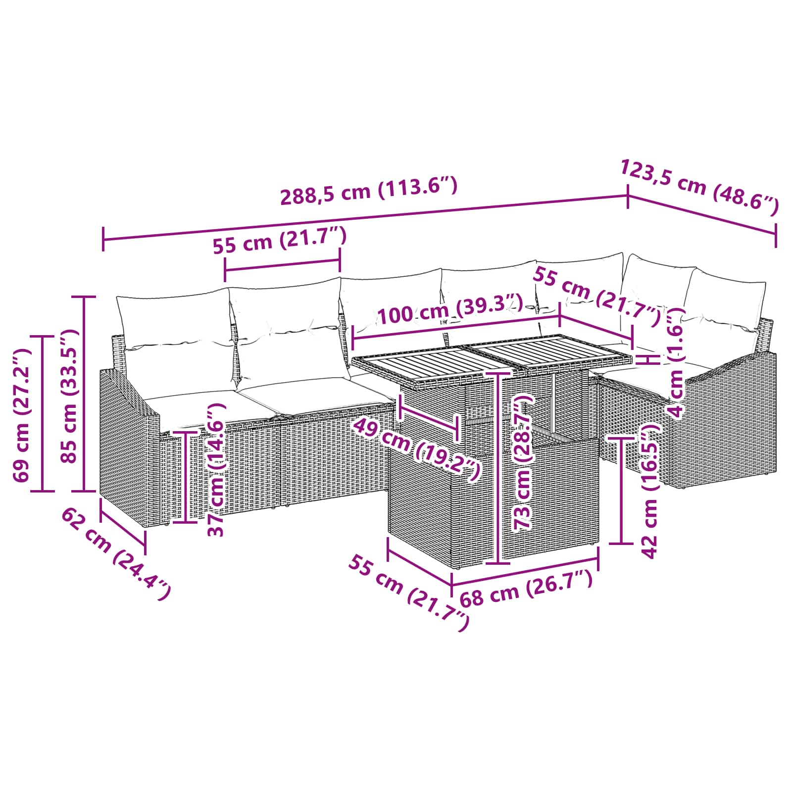 vidaXL Tuin Eetset met kussen 7 pcs Zwart en Blauwgroen