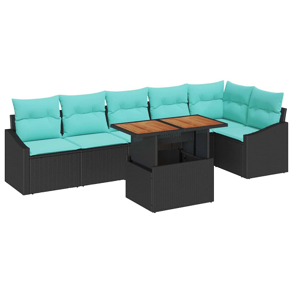 vidaXL Tuin Eetset met kussen 7 pcs Zwart en Blauwgroen