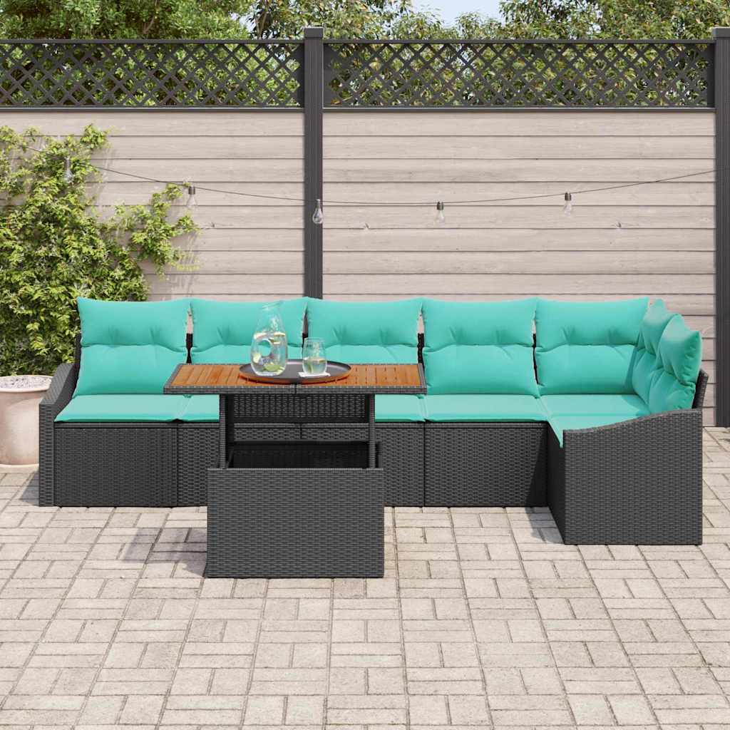 vidaXL Tuin Eetset met kussen 7 pcs Zwart en Blauwgroen