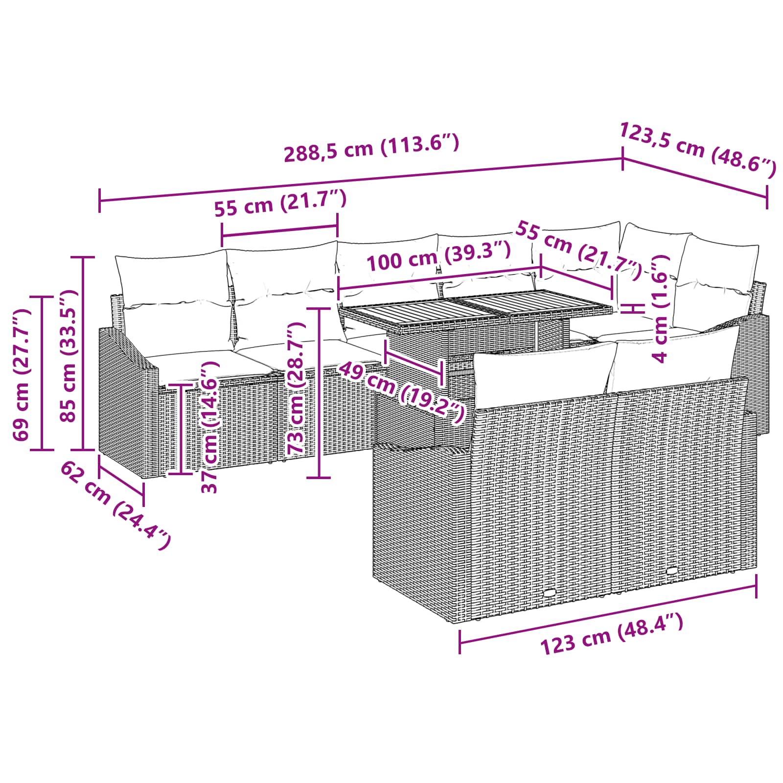 vidaXL Tuin Eetset met kussen 9 pcs Zwart en Blauwgroen