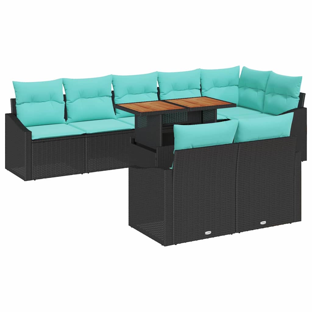 vidaXL Tuin Eetset met kussen 9 pcs Zwart en Blauwgroen