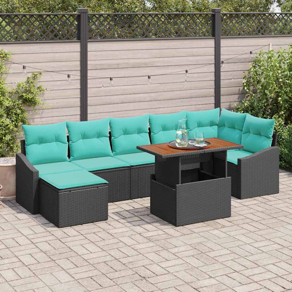 vidaXL Tuin Sofa Set met kussen 8 pcs Zwart en Blauwgroen