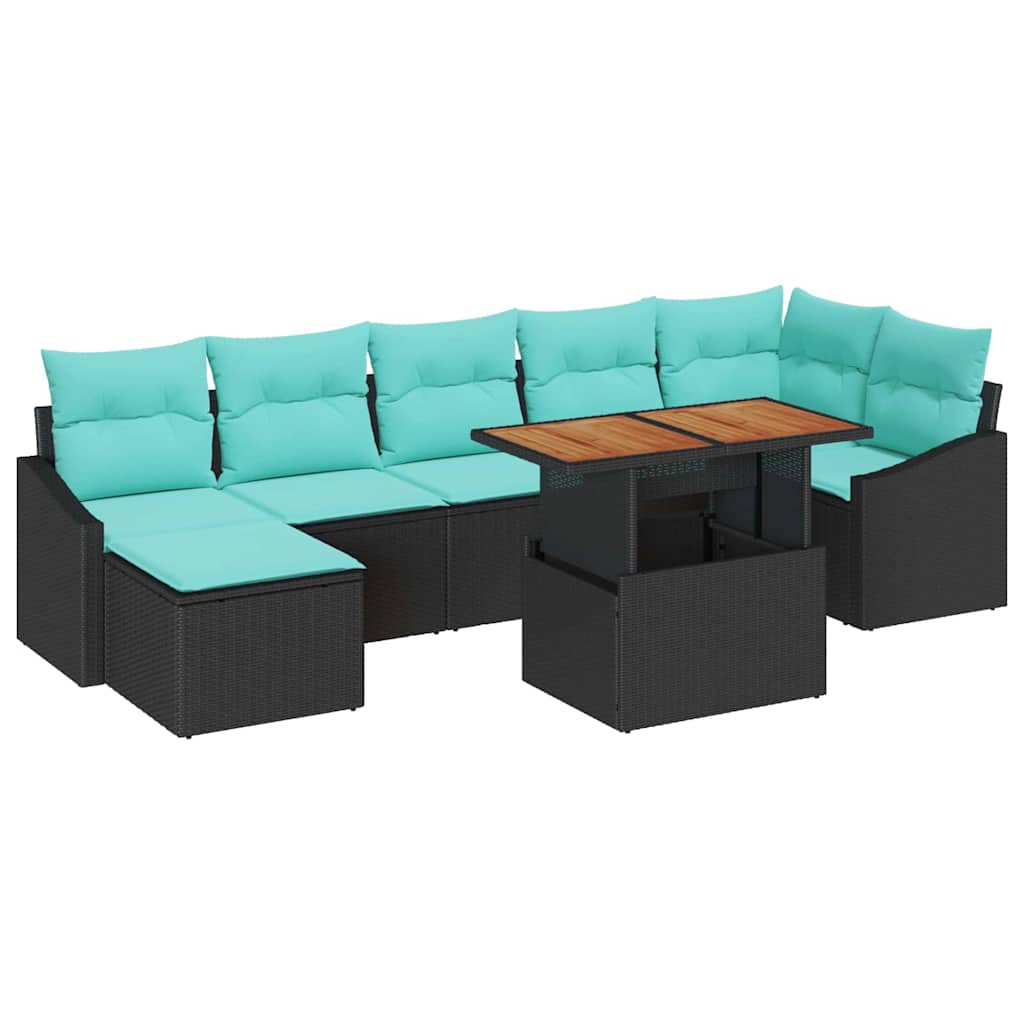 vidaXL Tuin Sofa Set met kussen 8 pcs Zwart en Blauwgroen
