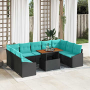 vidaXL Tuin Eetset met kussen 10 pcs Zwart en Blauwgroen
