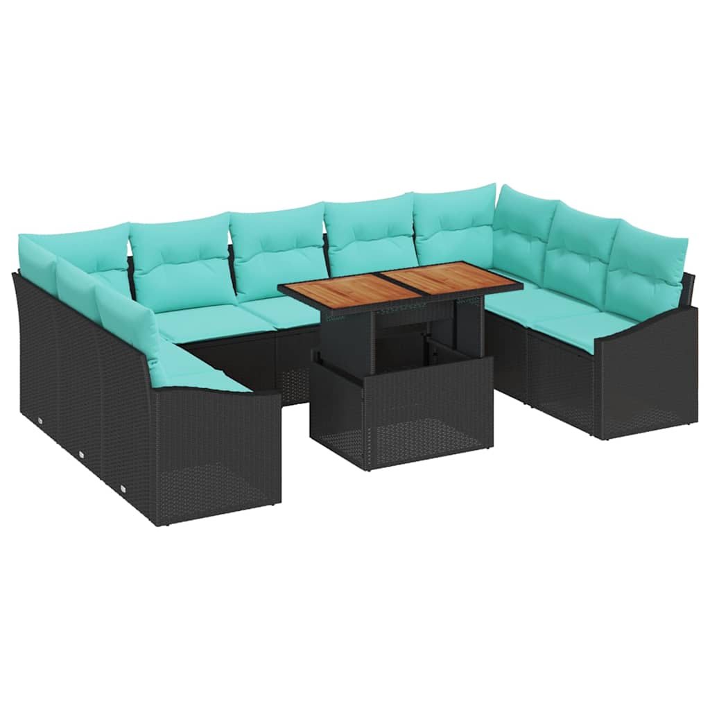 vidaXL Tuin Eetset met kussen 10 pcs Zwart en Blauwgroen