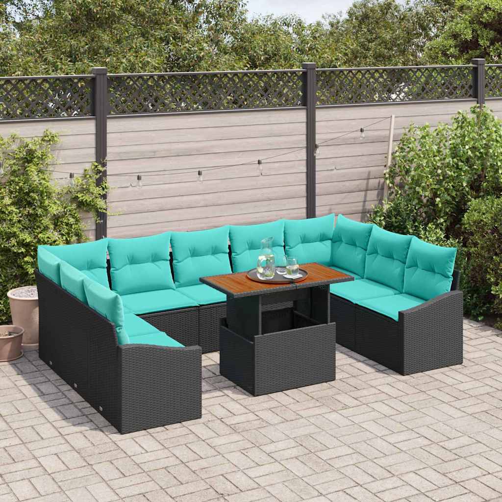 vidaXL Tuin Eetset met kussen 10 pcs Zwart en Blauwgroen