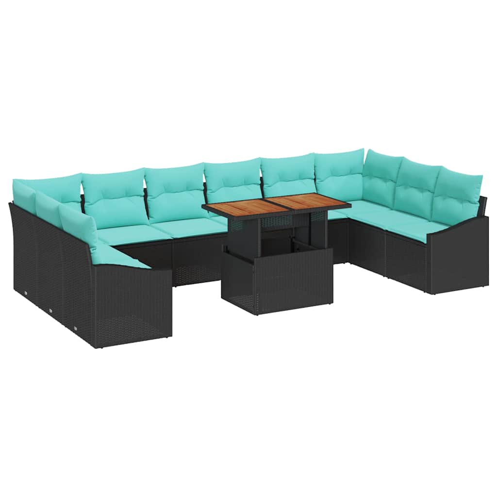 vidaXL Tuin Eetset met kussen 11 pcs Zwart en Blauwgroen