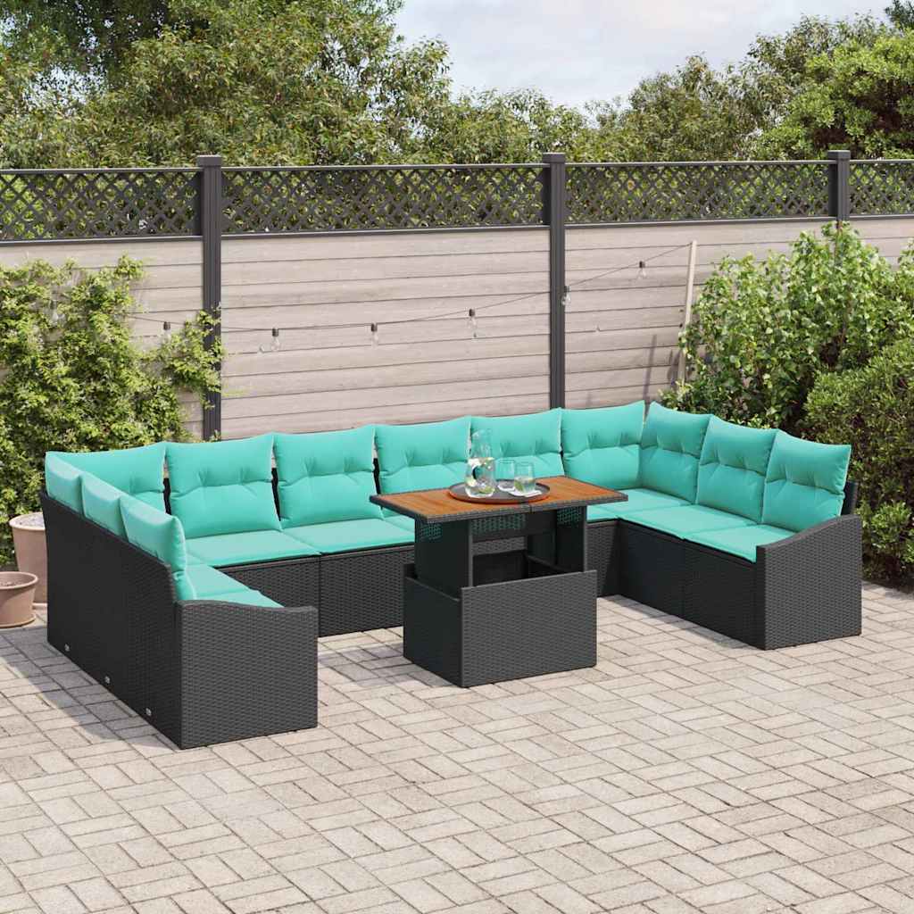 vidaXL Tuin Eetset met kussen 11 pcs Zwart en Blauwgroen