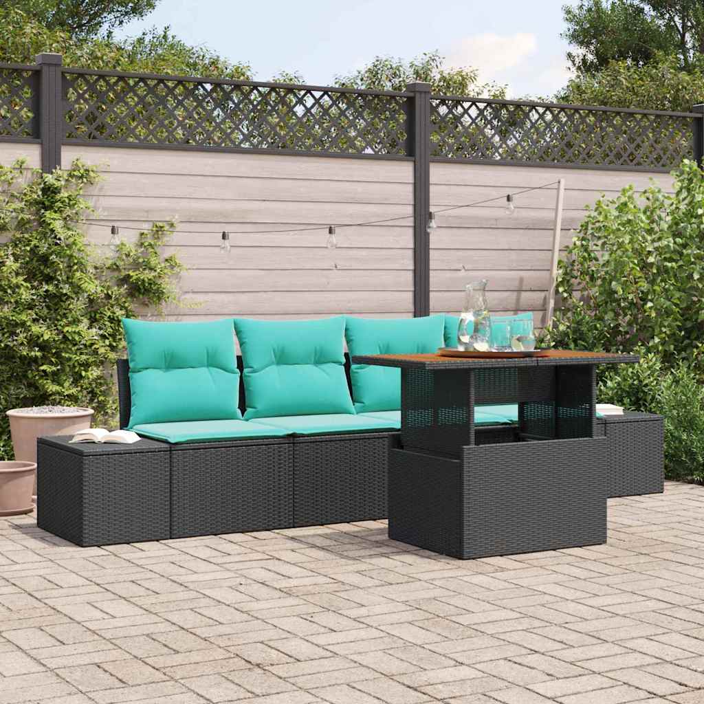 vidaXL Tuin Eetset met kussen 5 pcs Zwart en Blauwgroen