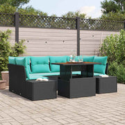 vidaXL Tuin Eetset met kussen 7 pcs Zwart en Blauwgroen