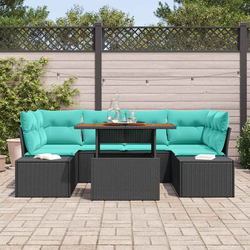 vidaXL Tuin Eetset met kussen 7 pcs Zwart en Blauwgroen