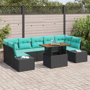 vidaXL Tuin Eetset met kussen 8 pcs Zwart en Blauwgroen