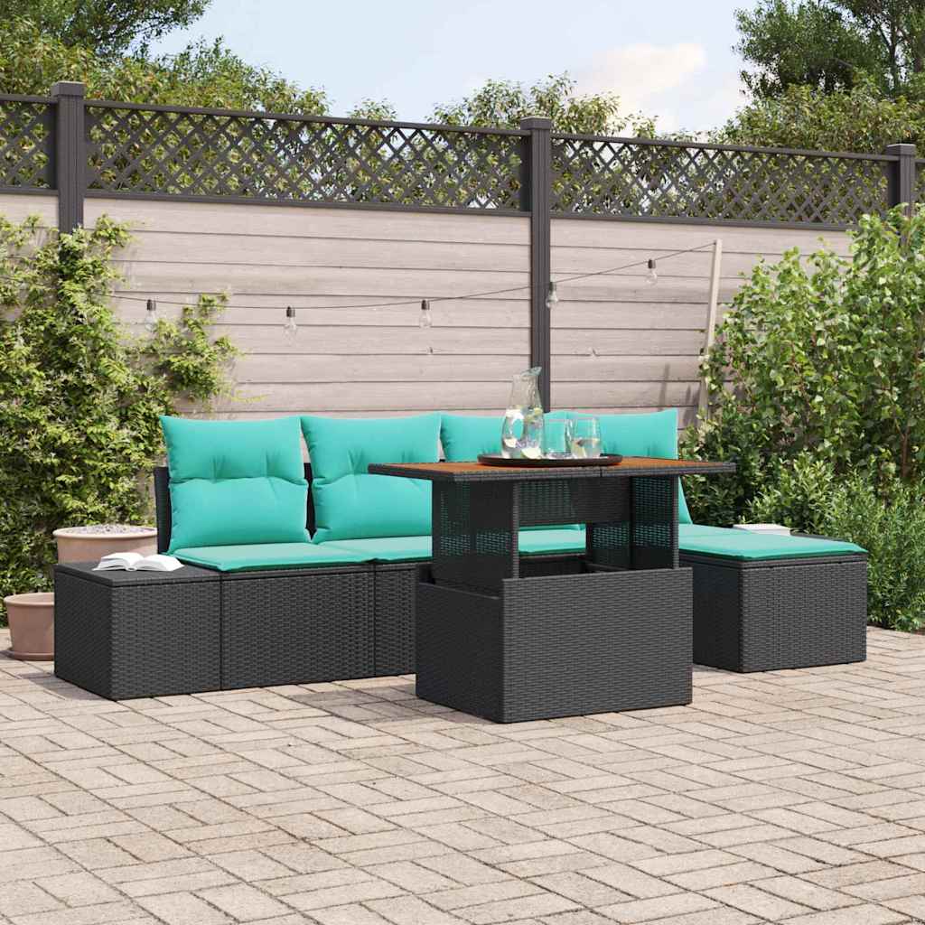 vidaXL Tuin Eetset met kussen 6 pcs Zwart en Blauwgroen