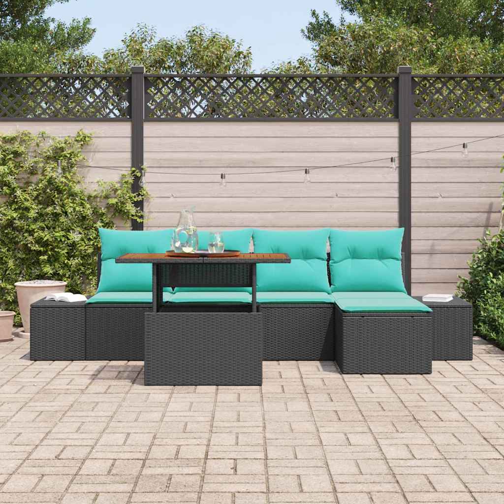 vidaXL Tuin Eetset met kussen 6 pcs Zwart en Blauwgroen