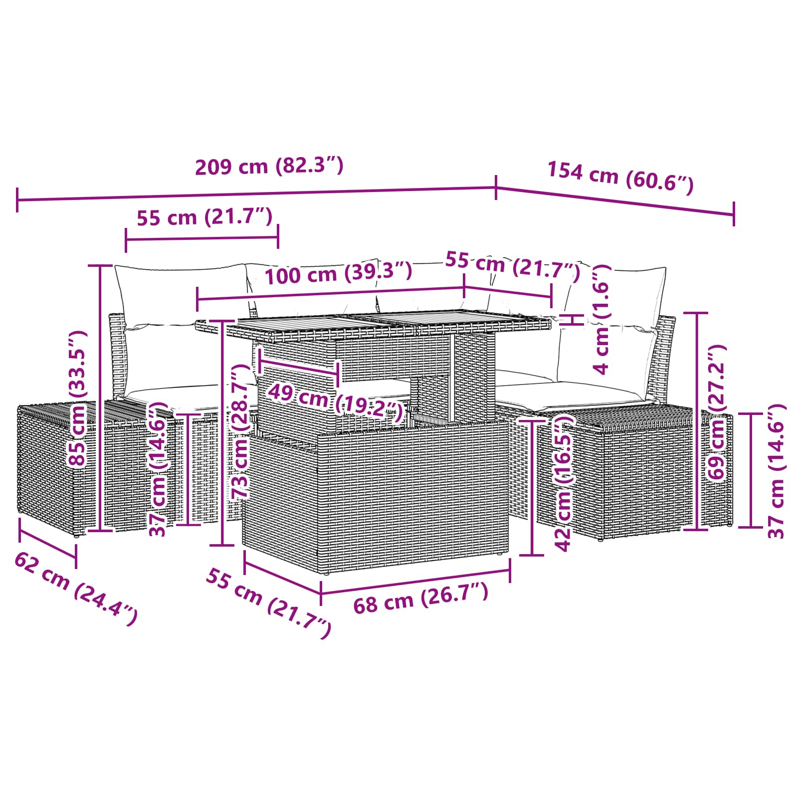 vidaXL Tuin Eetset met kussen 5 pcs Zwart en Blauwgroen