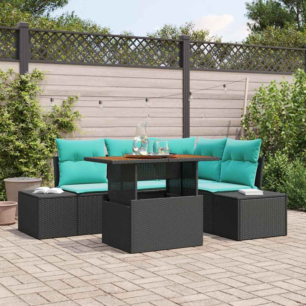 vidaXL Tuin Eetset met kussen 5 pcs Zwart en Blauwgroen
