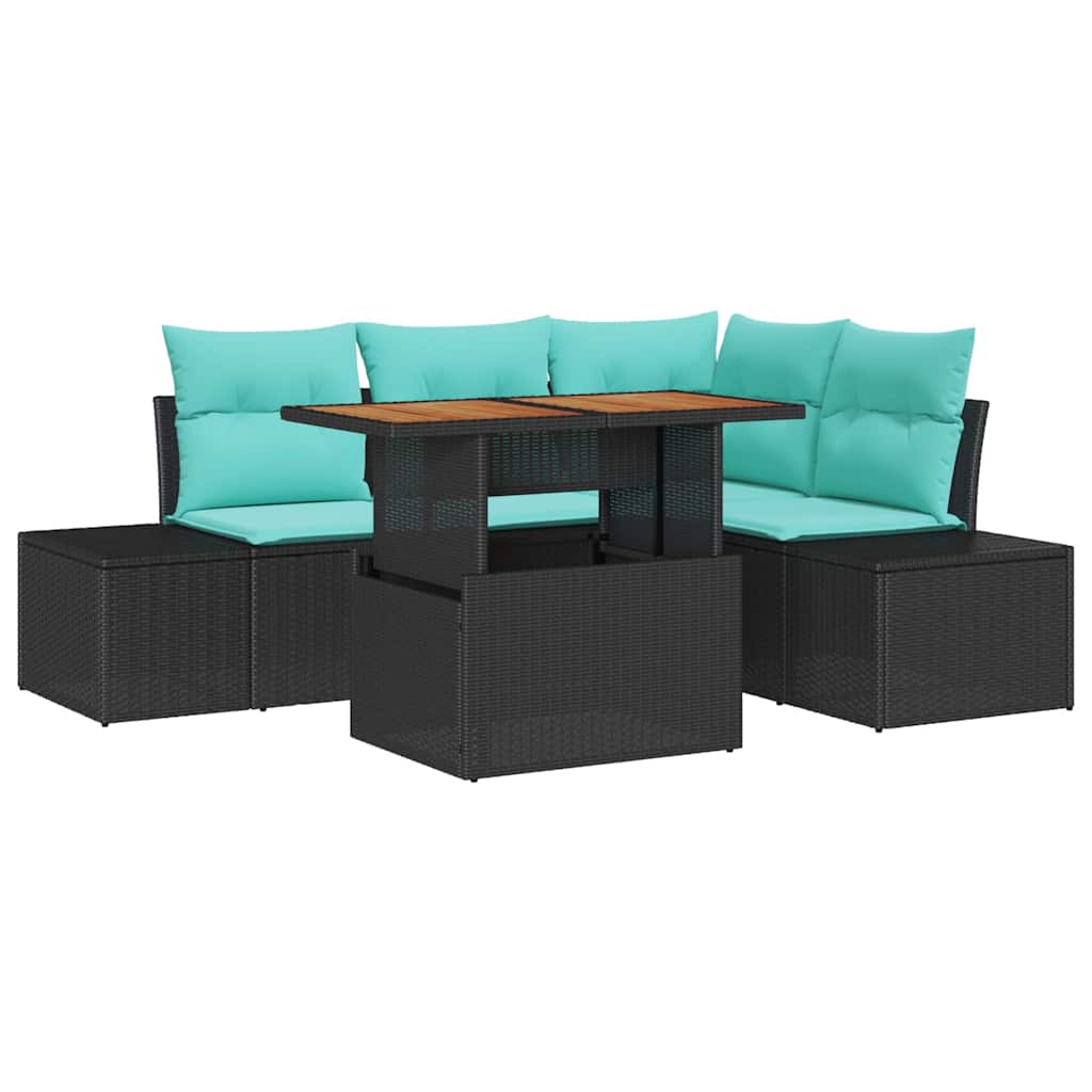 vidaXL Tuin Eetset met kussen 5 pcs Zwart en Blauwgroen