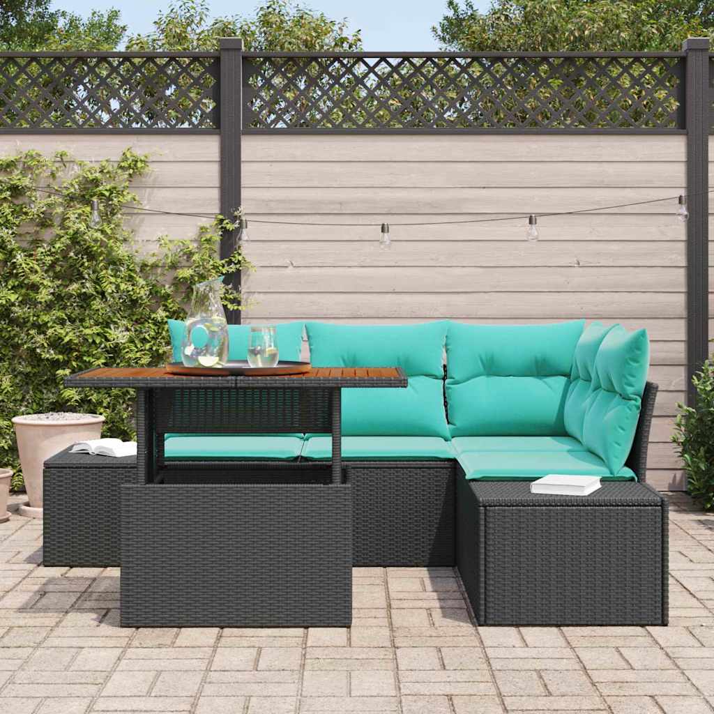 vidaXL Tuin Eetset met kussen 5 pcs Zwart en Blauwgroen