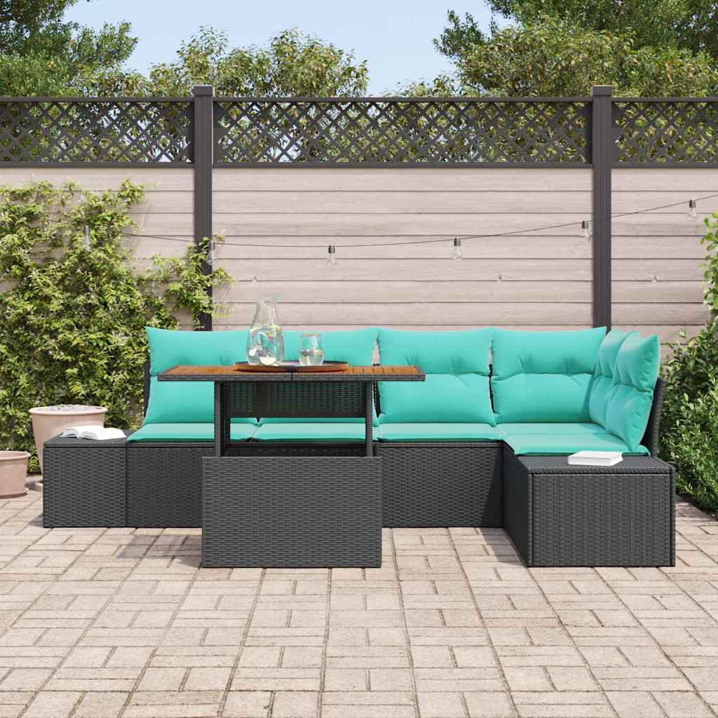 vidaXL Tuin Sofa Set met kussen 6 pcs Zwart en Blauwgroen