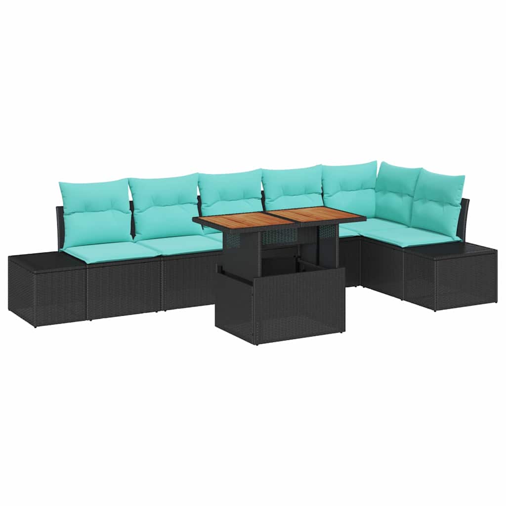 vidaXL Tuin Eetset met kussen 7 pcs Zwart en Blauwgroen