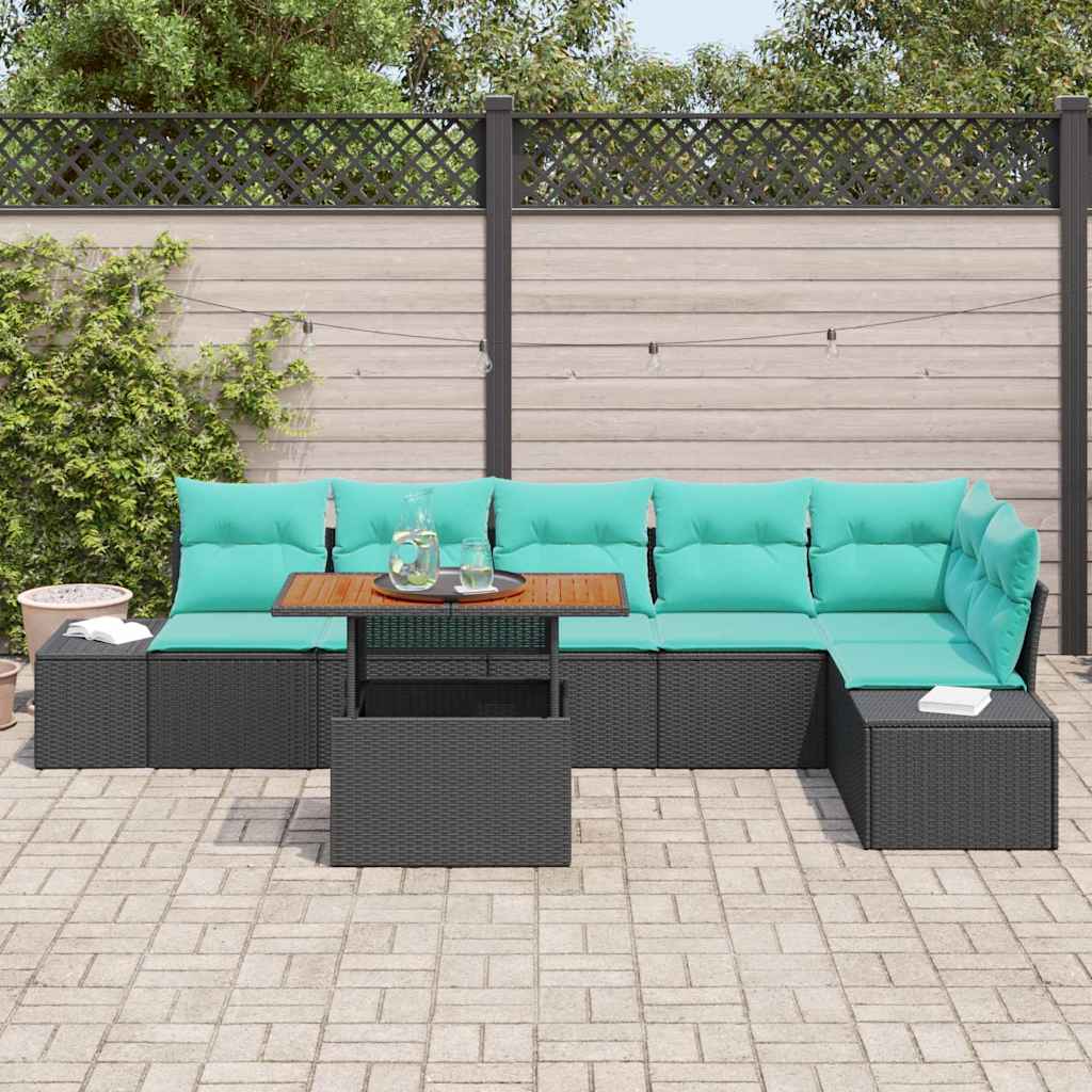 vidaXL Tuin Eetset met kussen 7 pcs Zwart en Blauwgroen