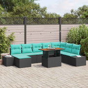 vidaXL Tuin Sofa Set met kussen 9 pcs Zwart en Blauwgroen