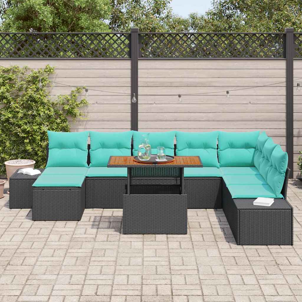 vidaXL Tuin Sofa Set met kussen 9 pcs Zwart en Blauwgroen