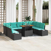 vidaXL Tuin Sofa Set met kussen 10 pcs Zwart en Blauwgroen