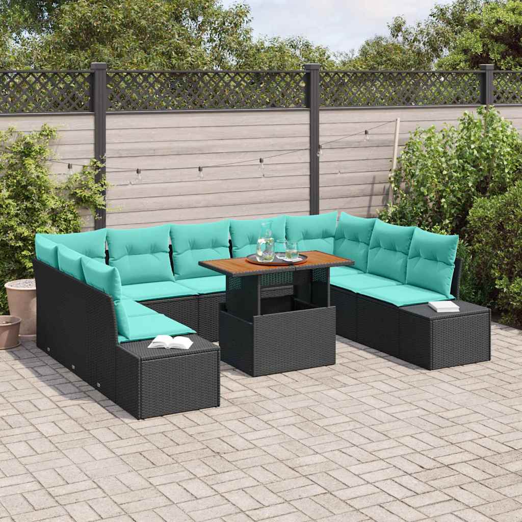 vidaXL Tuin Sofa Set met kussen 10 pcs Zwart en Blauwgroen