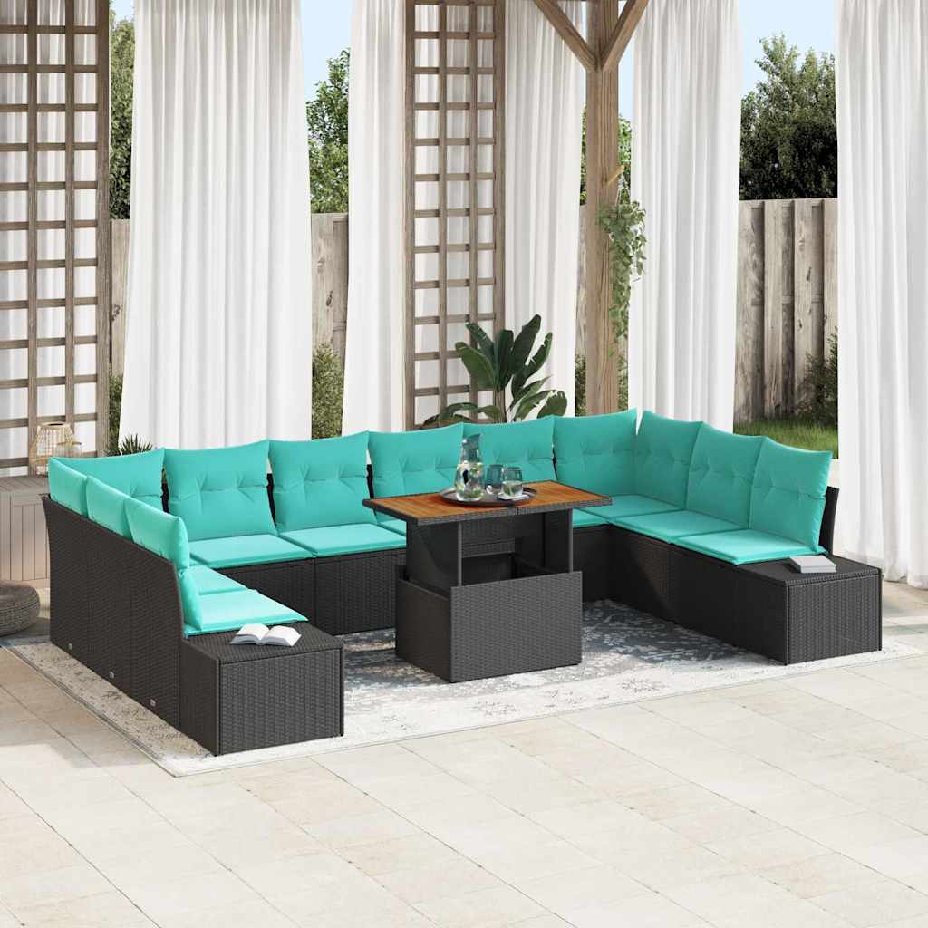 vidaXL Tuin Eetset met kussen 11 pcs Zwart en Blauwgroen