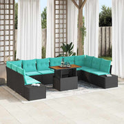 vidaXL Tuin Eetset met kussen 11 pcs Zwart en Blauwgroen