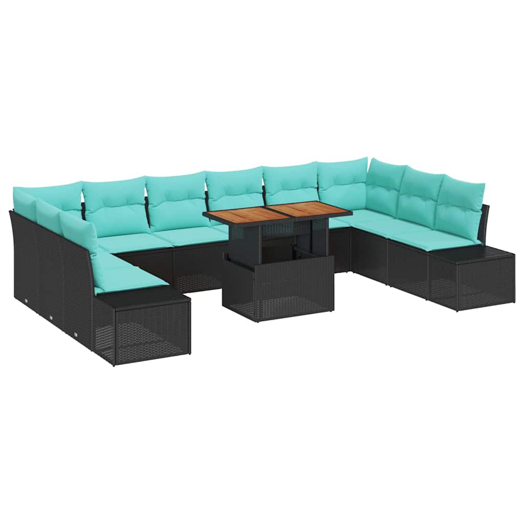 vidaXL Tuin Eetset met kussen 11 pcs Zwart en Blauwgroen
