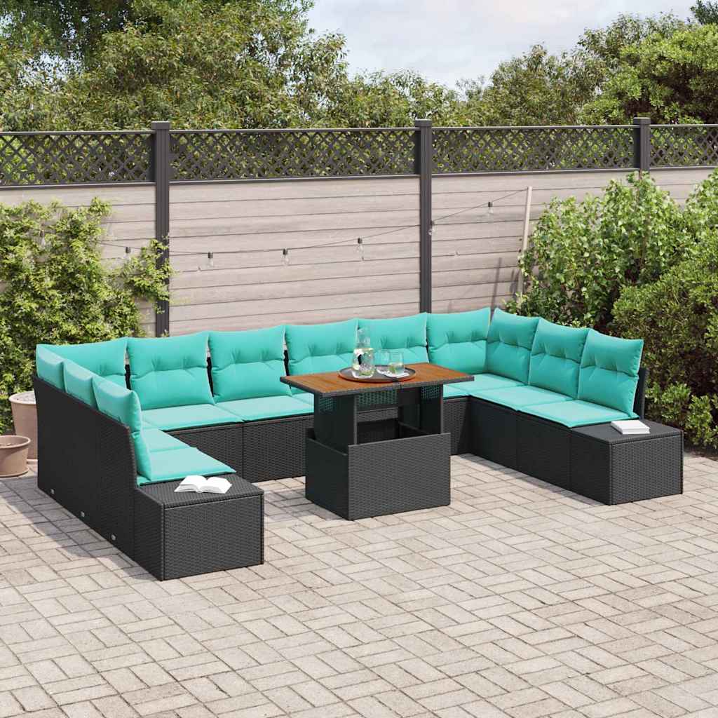 vidaXL Tuin Eetset met kussen 11 pcs Zwart en Blauwgroen