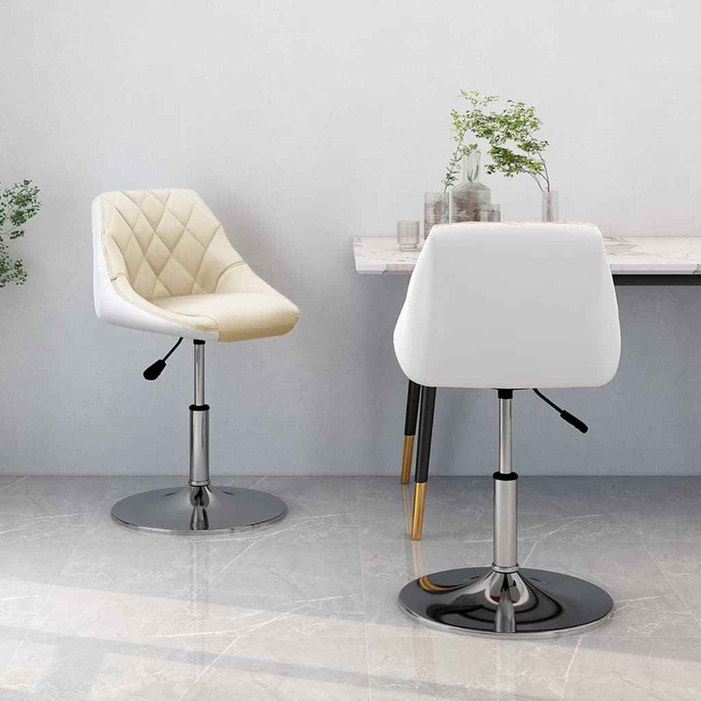 vidaXL Eetkamerstoelen draaibaar 2 st kunstleer crèmekleurig en wit