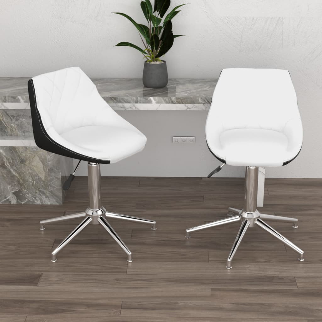 vidaXL Eetkamerstoelen draaibaar 2 st kunstleer wit en zwart