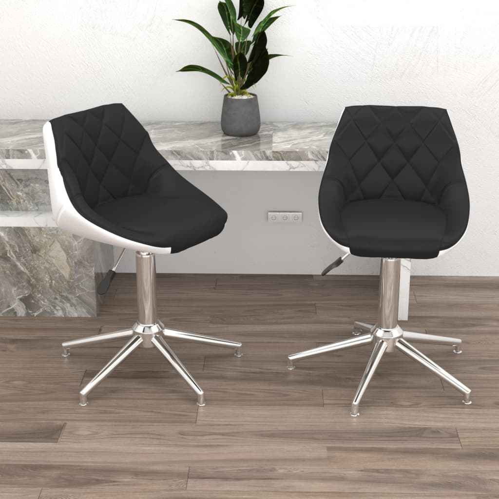 vidaXL Eetkamerstoelen draaibaar 2 st kunstleer wit en zwart