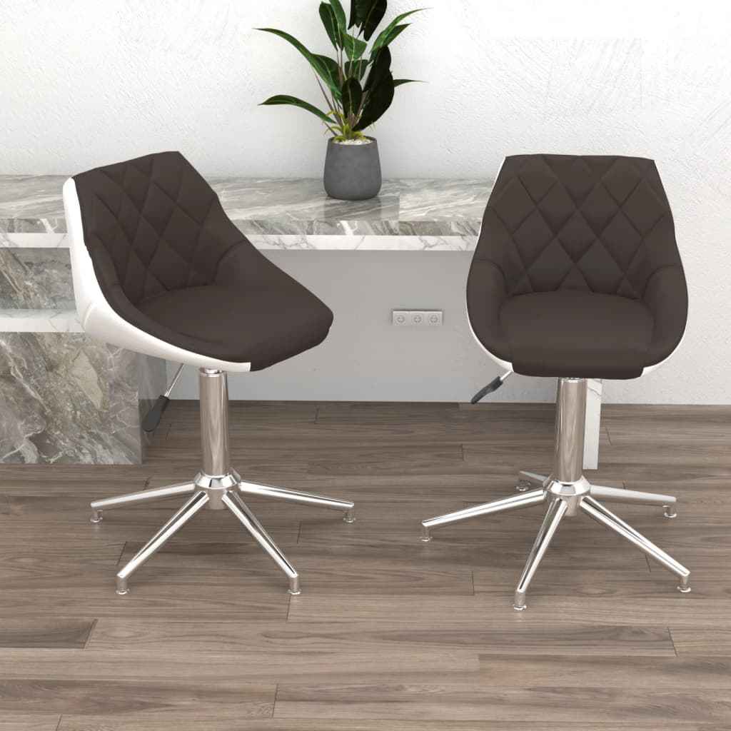 vidaXL Eetkamerstoelen draaibaar 2 st kunstleer wit en zwart