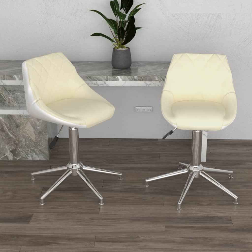 vidaXL Eetkamerstoelen draaibaar 2 st kunstleer wit en zwart
