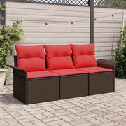 vidaXL Tuin Sofa Set met kussen met opslag 3 pcs Bruin Poly riet