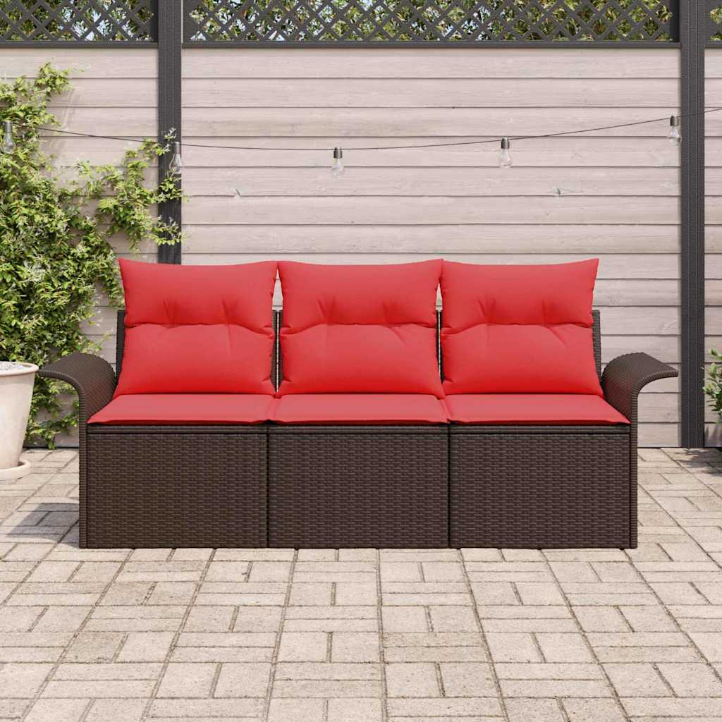 vidaXL Tuin Sofa Set met kussen met opslag 3 pcs Bruin Poly riet