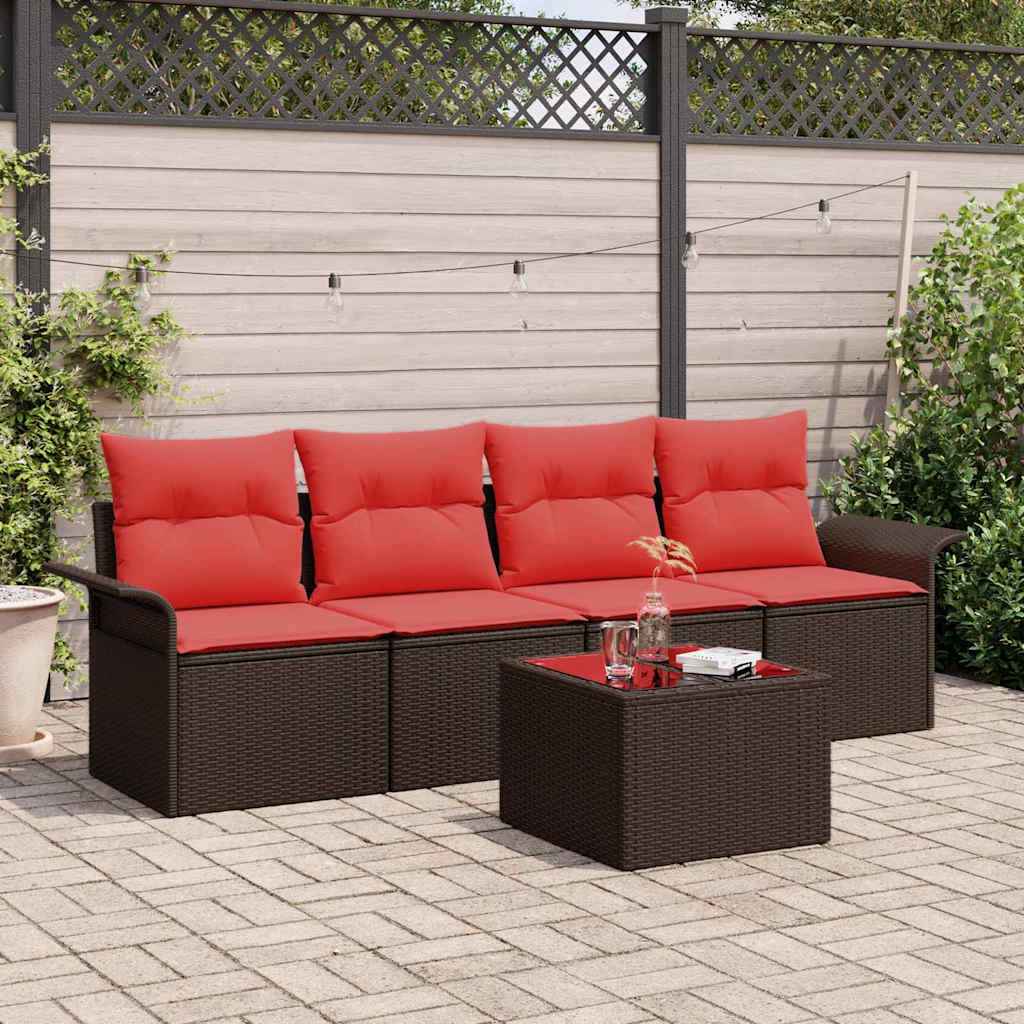 vidaXL Tuin Sofa Set met kussen 5 pcs Beige en Rood poly rattan