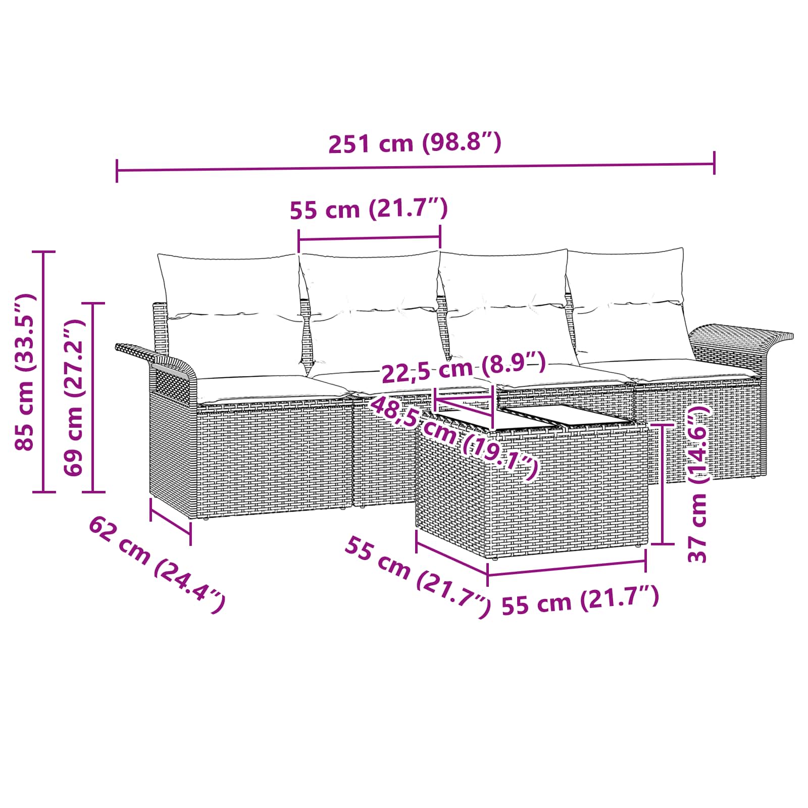 vidaXL Tuin Sofa Set met kussen 5 pcs Beige en Rood poly rattan