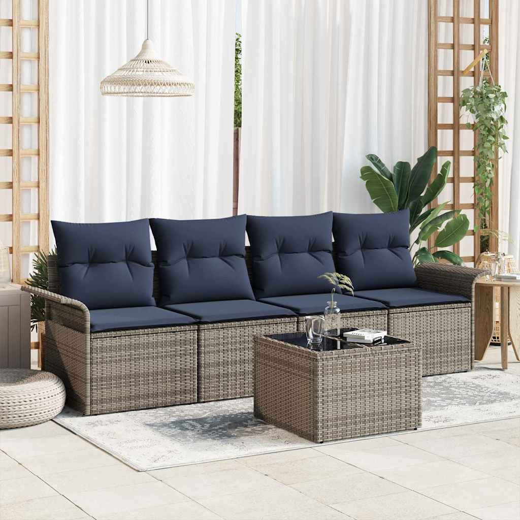 vidaXL Tuin Sofa Set met kussen 5 pcs Beige en Rood poly rattan